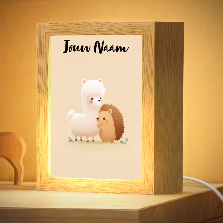 Nachtlampje met naam - Alpaca - Egel - Bruin - Knuffelen — 4