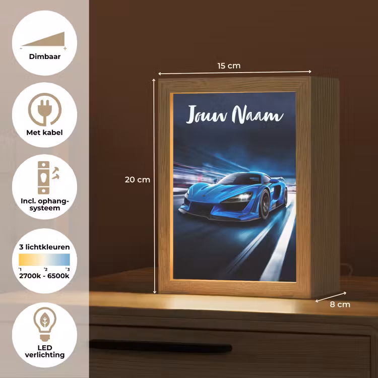 Nachtlampje met naam - Auto - Blauw - Jongens - Kind — 2