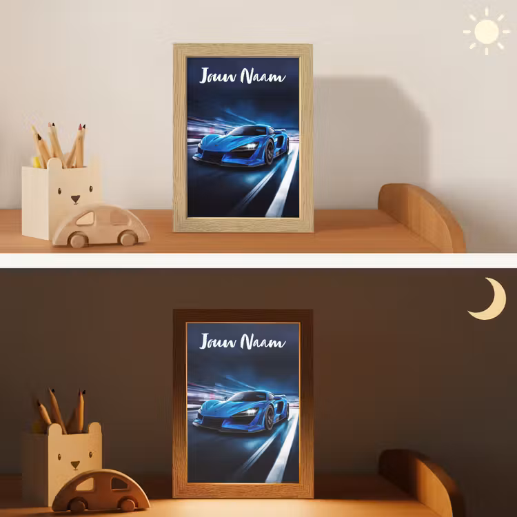 Nachtlampje met naam - Auto - Blauw - Jongens - Kind — 7