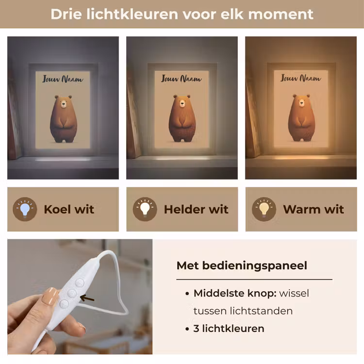 Nachtlampje met naam - Beer - Minimalistisch - Bruin — 5