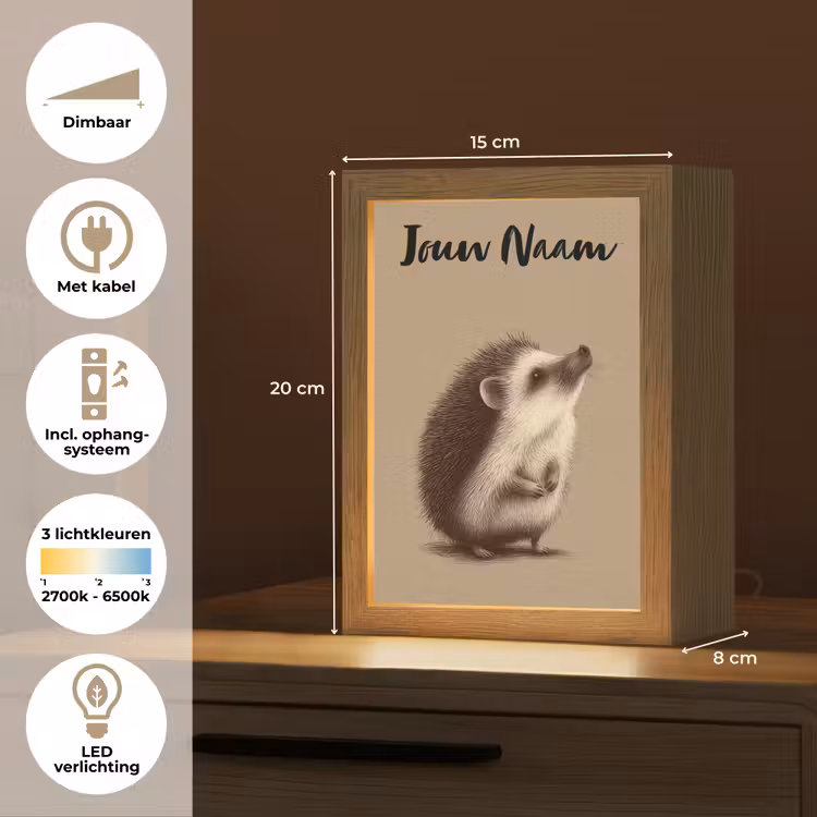 Nachtlampje met naam - Egel - Snuitje - Bruin - Stekels — 2