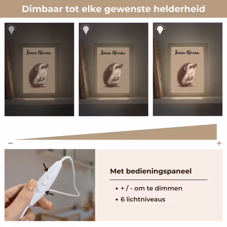 Nachtlampje met naam - Egel - Snuitje - Bruin - Stekels — 6