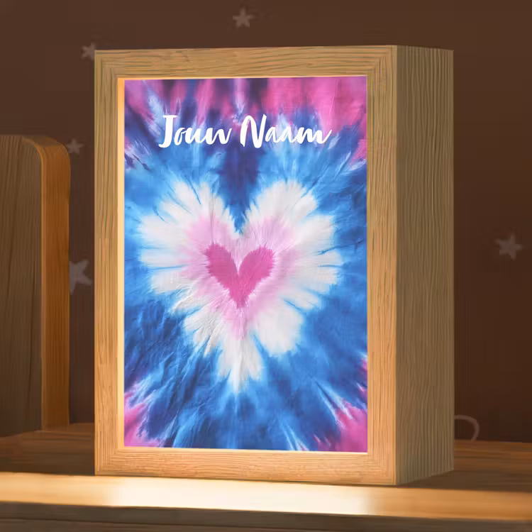 Nachtlampje met naam - Hartje - Blauw - Tie Dye — 1