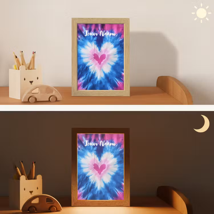 Nachtlampje met naam - Hartje - Blauw - Tie Dye — 7