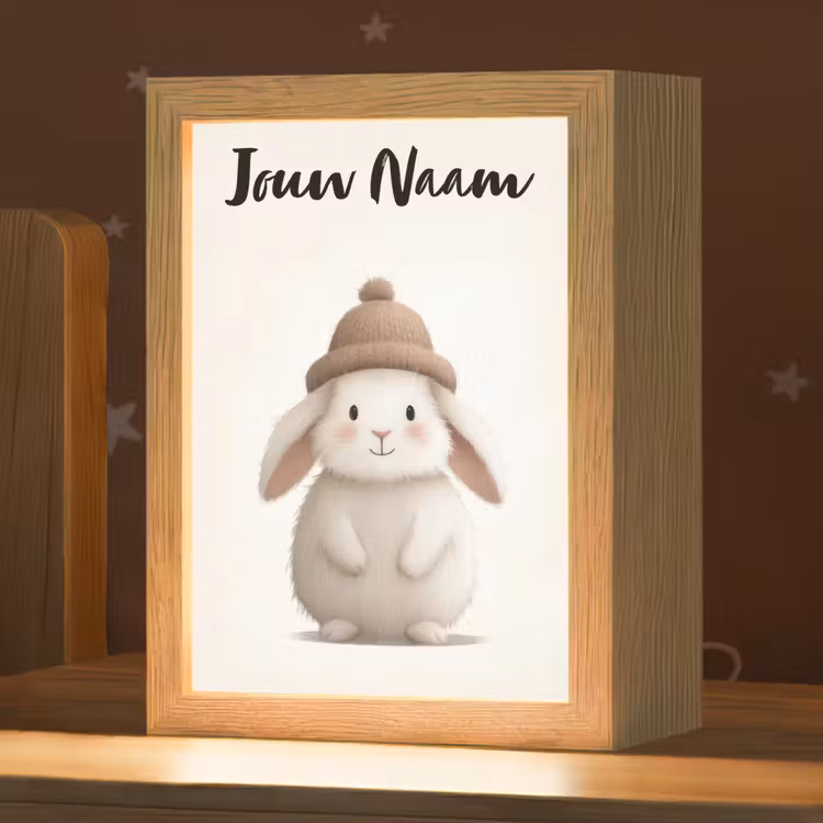 Nachtlampje met naam - Konijn - Muts - Oren - Beige — 1