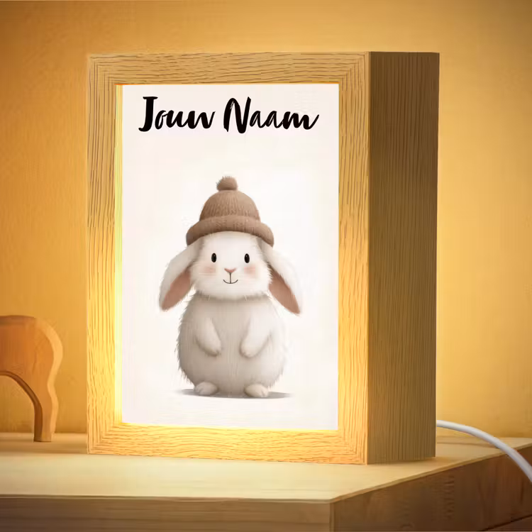 Nachtlampje met naam - Konijn - Muts - Oren - Beige — 4