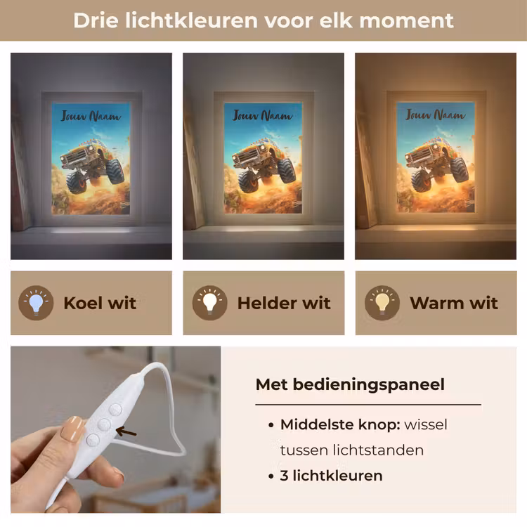 Nachtlampje met naam - Monstertruck - Kind - Jongen - Auto — 5