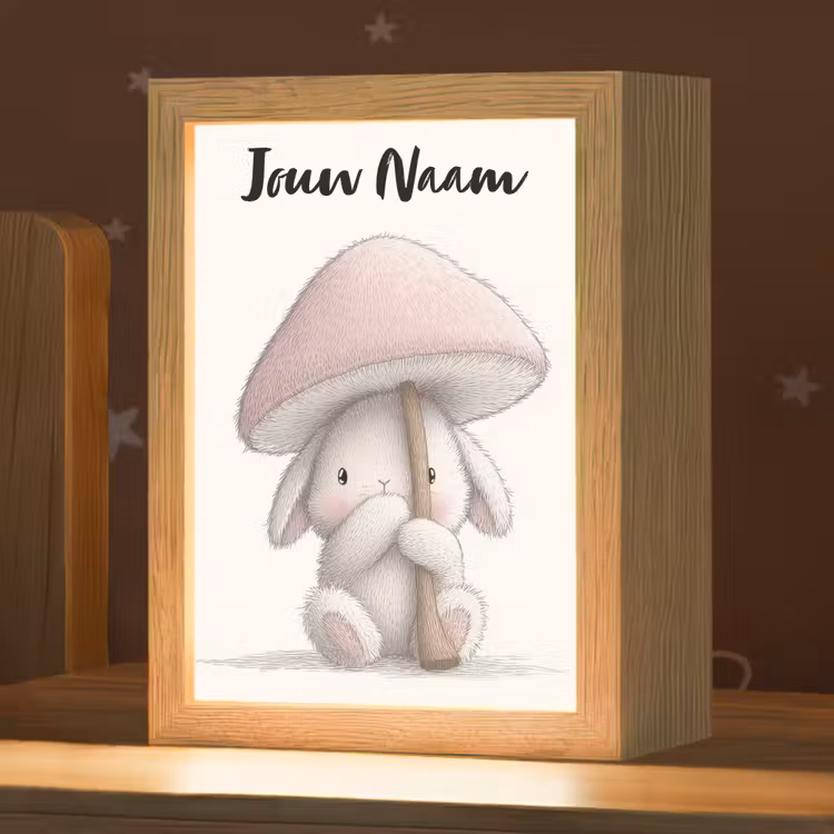 Nachtlampje met naam - Paddenstoel - Konijn - Roze — 1