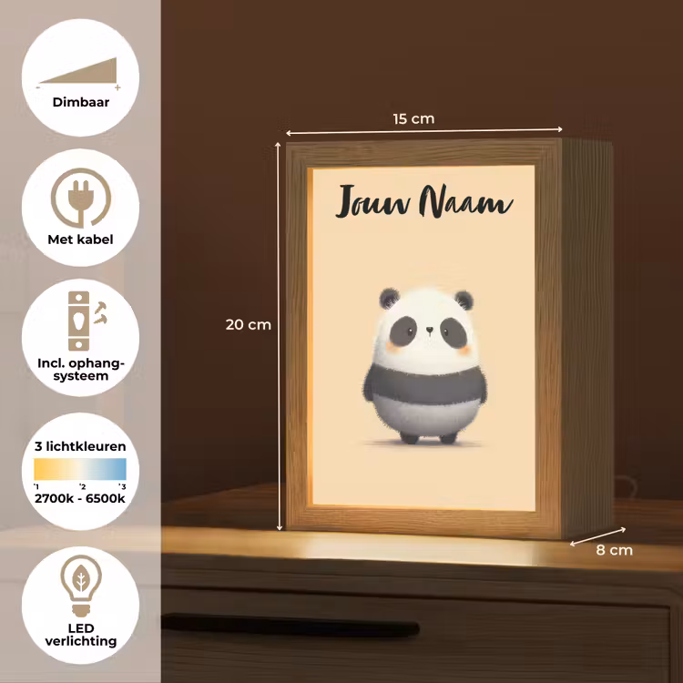 Nachtlampje met naam - Panda - Beige - Minimalistisch — 2