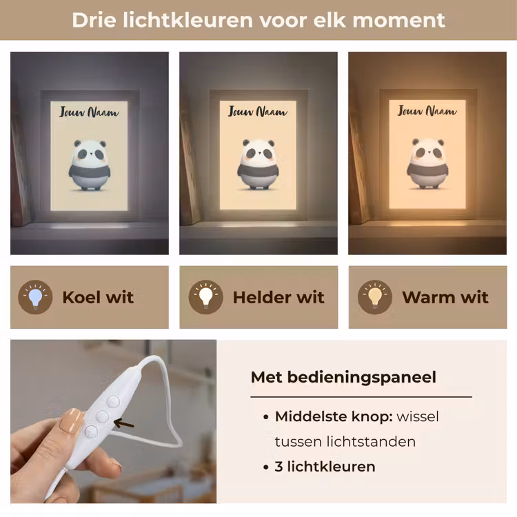 Nachtlampje met naam - Panda - Beige - Minimalistisch — 5