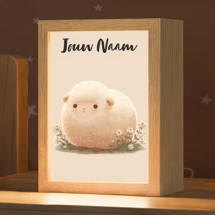 Nachtlampje met naam - Schaap - Beige - Bloemen — 1