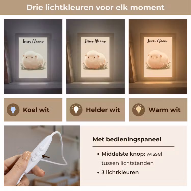 Nachtlampje met naam - Schaap - Beige - Bloemen — 5