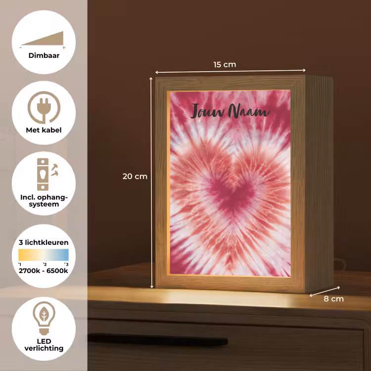 Nachtlampje met naam - Tie Dye - Hartvorm - Roze — 2