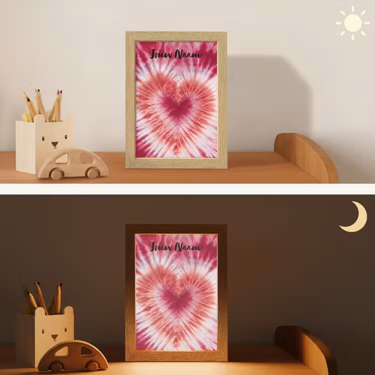 Nachtlampje met naam - Tie Dye - Hartvorm - Roze — 7