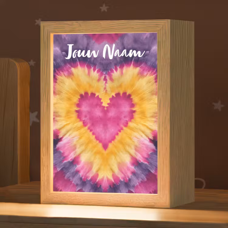 Nachtlampje met naam - Tie dye - Hartvorm - Vlammen - Paars — 1
