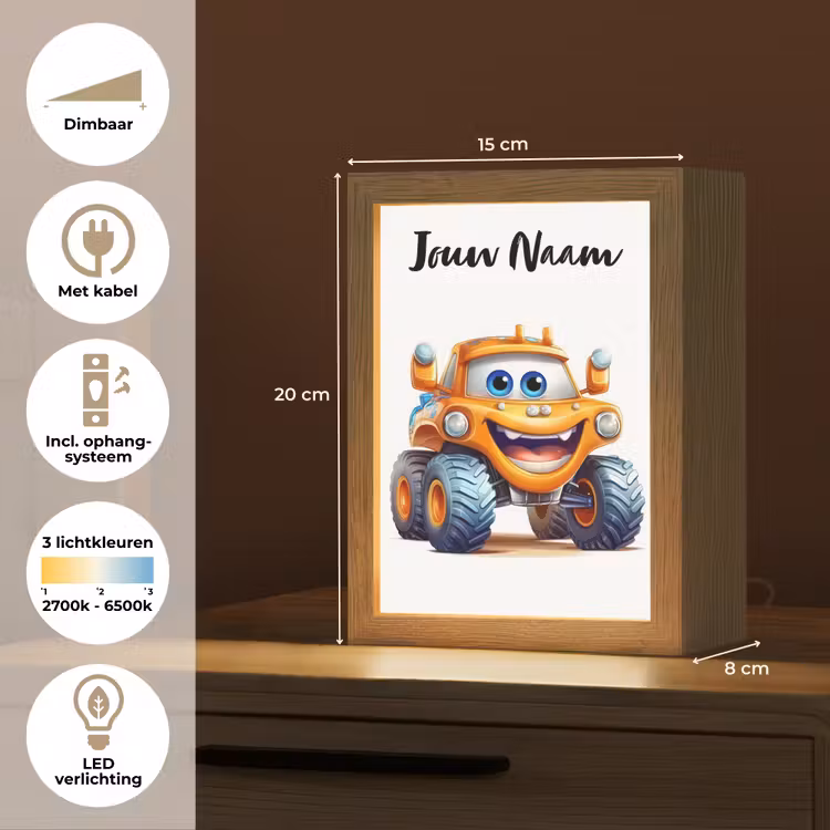 Nachtlampje met naam - Auto - Oranje - Jongen - Kind — 2