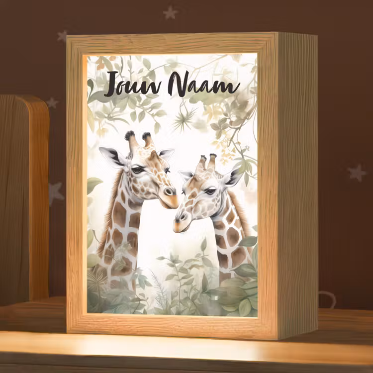 Nachtlampje met naam - Dieren - Giraffe - Bladeren - Kinderen — 1