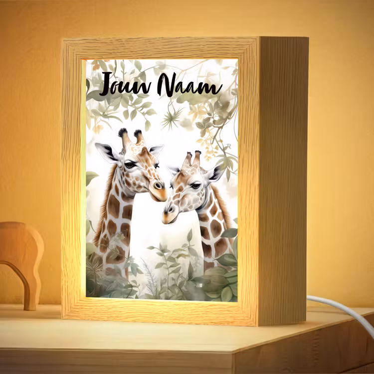 Nachtlampje met naam - Dieren - Giraffe - Bladeren - Kinderen — 4