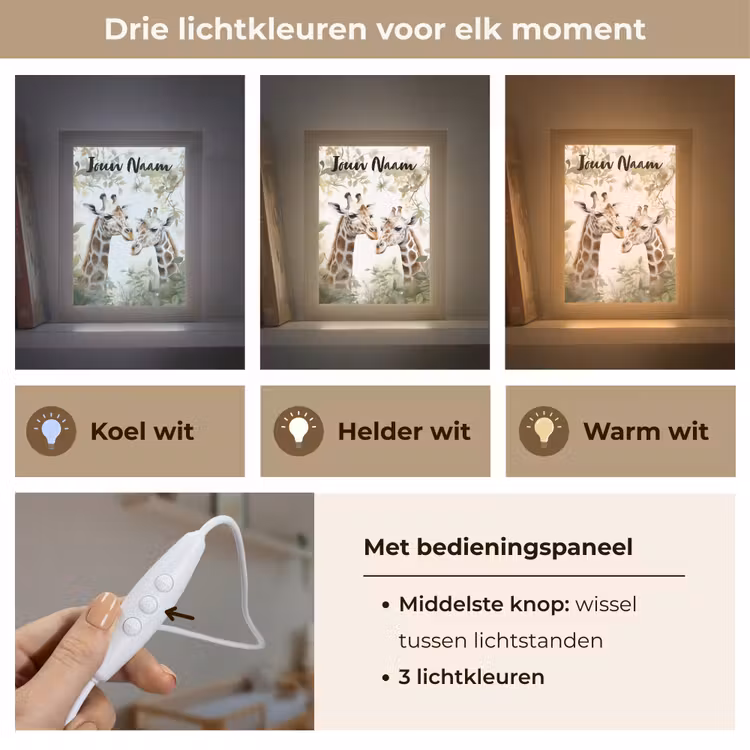 Nachtlampje met naam - Dieren - Giraffe - Bladeren - Kinderen — 5