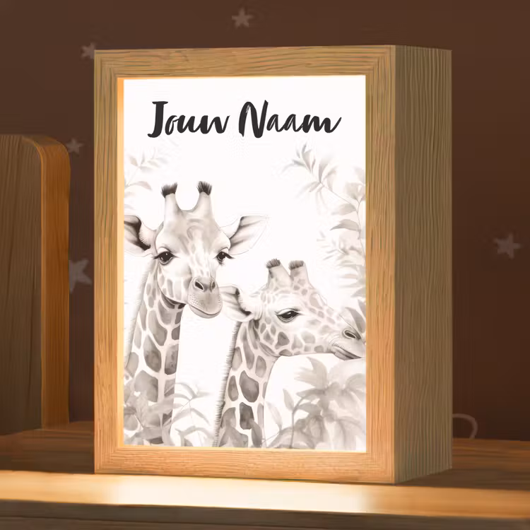 Nachtlampje met naam - Giraffe - Bladeren - Bruin - Jungle - Kind — 1