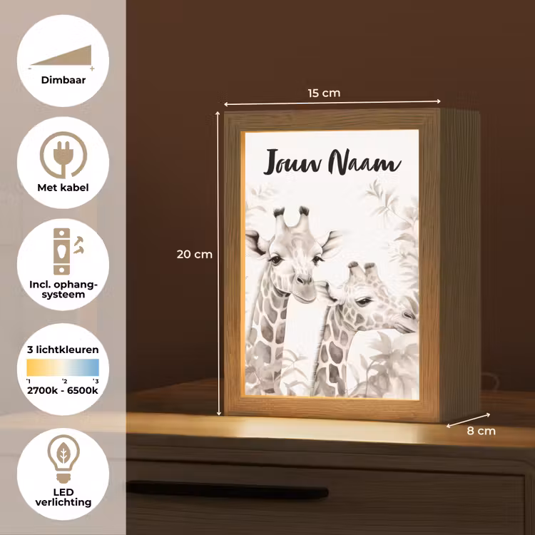 Nachtlampje met naam - Giraffe - Bladeren - Bruin - Jungle - Kind — 2