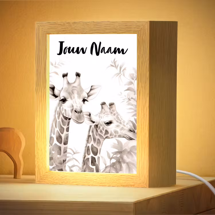 Nachtlampje met naam - Giraffe - Bladeren - Bruin - Jungle - Kind — 4