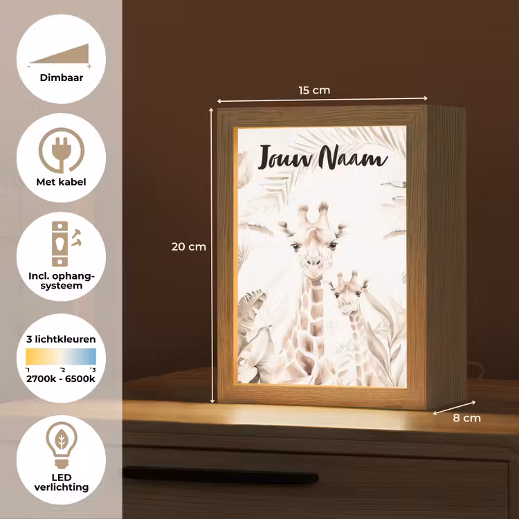 Nachtlampje met naam - Giraffe - Jungle - Bruin - Kinderen — 2