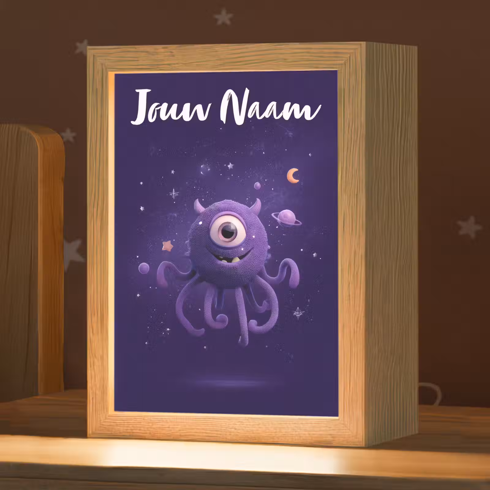 Nachtlampje met naam - Monster - Paars - Ruimte — 1