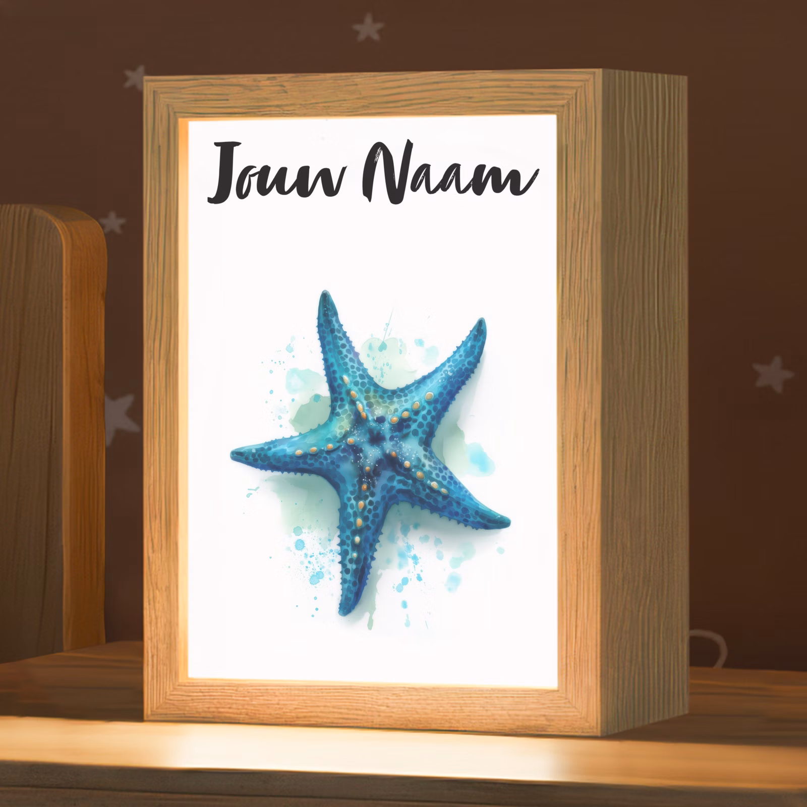 Nachtlampje met naam - Zeester - Blauw - Spetters — 1
