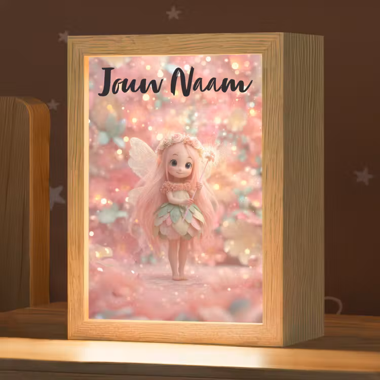 Nachtlampje met naam - Fee - Bloemen - Roze — 1