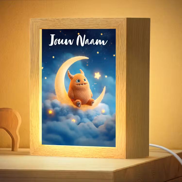 Nachtlampje met naam - Knuffel - Monster - Maan - Wolken — 4