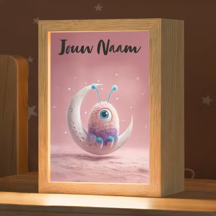 Nachtlampje met naam - Maan - Monster - Roze — 1