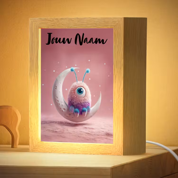 Nachtlampje met naam - Maan - Monster - Roze — 4