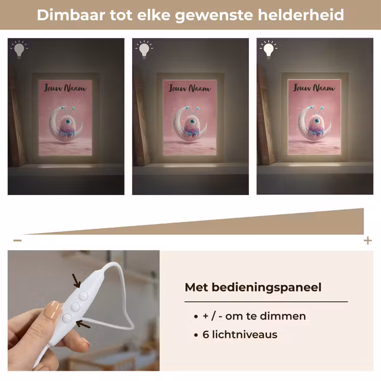 Nachtlampje met naam - Maan - Monster - Roze — 6