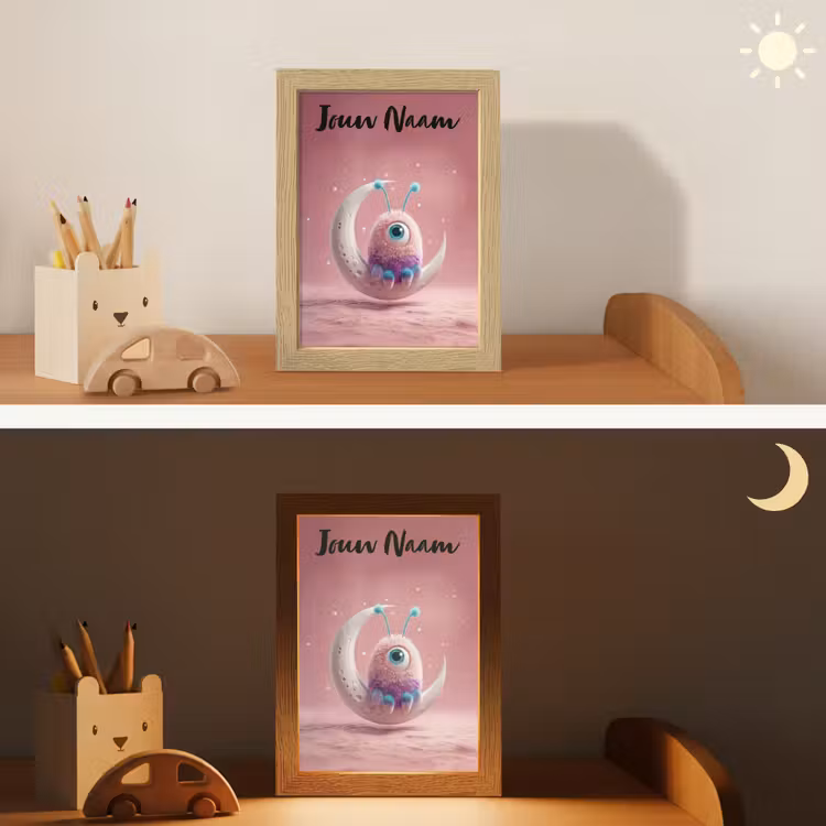 Nachtlampje met naam - Maan - Monster - Roze — 7