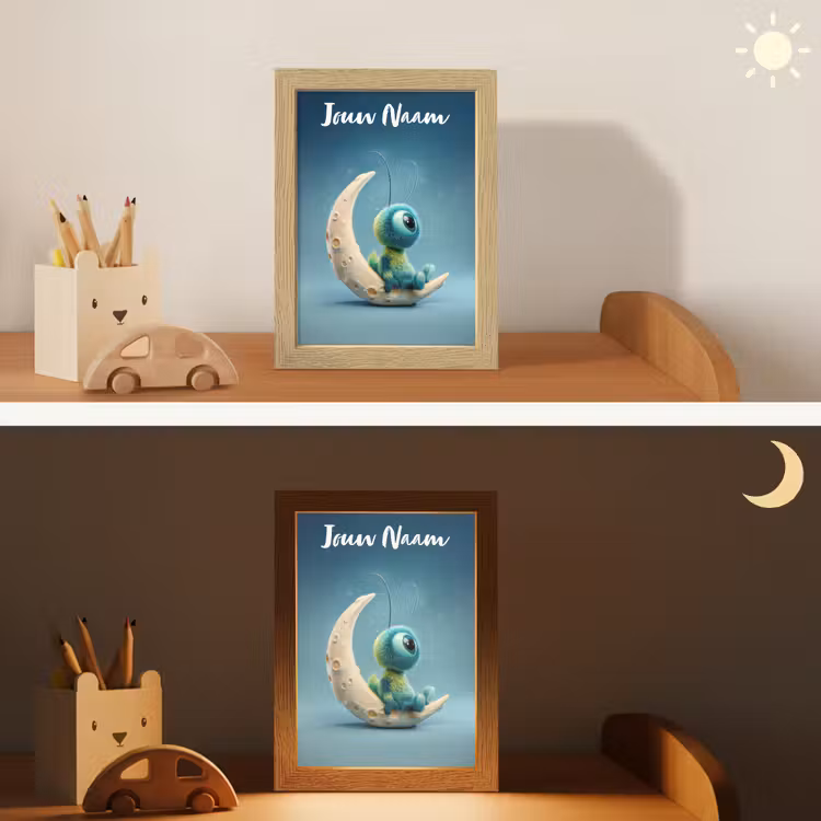 Nachtlampje met naam - Maan - Ruimtewezen - Blauw — 7