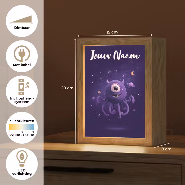 Nachtlampje met naam - Monster - Paars - Ruimte — 2