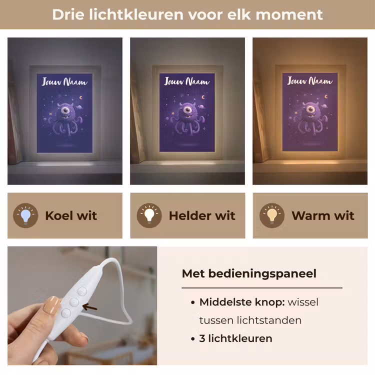 Nachtlampje met naam - Monster - Paars - Ruimte — 5