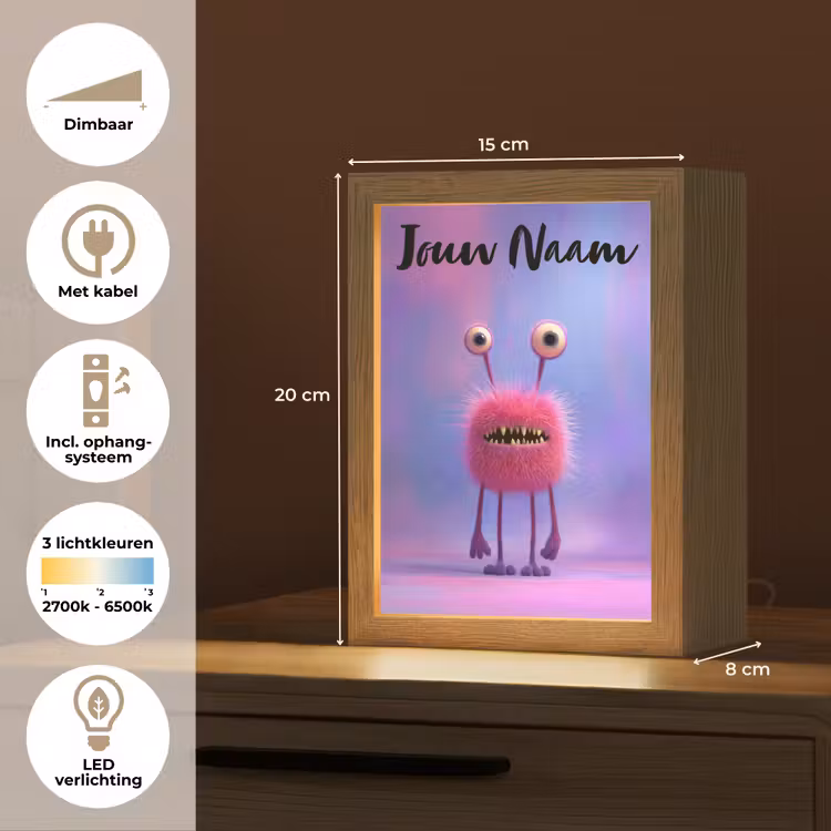 Nachtlampje met naam - Monster - Roze - Paars — 2