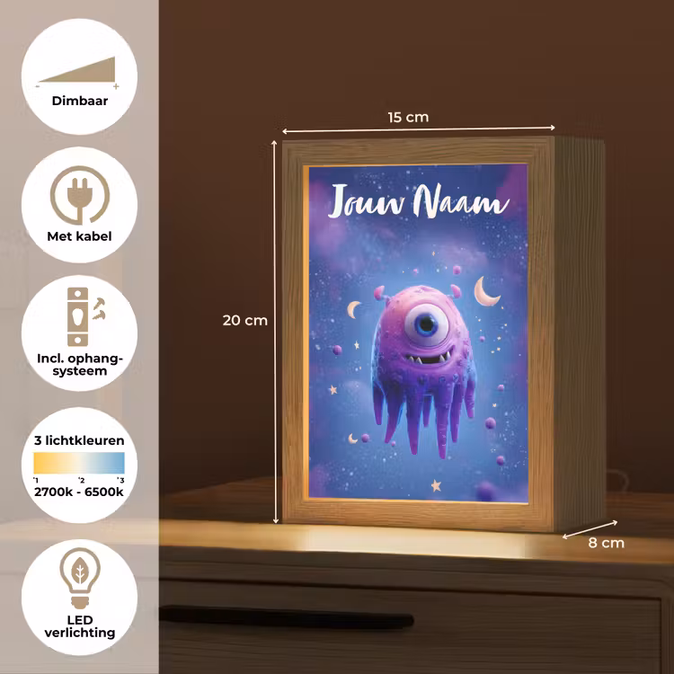 Nachtlampje met naam - Monster - Ruimte - Sterren - Paars — 2
