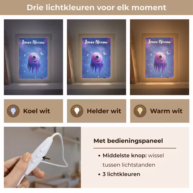 Nachtlampje met naam - Monster - Ruimte - Sterren - Paars — 5