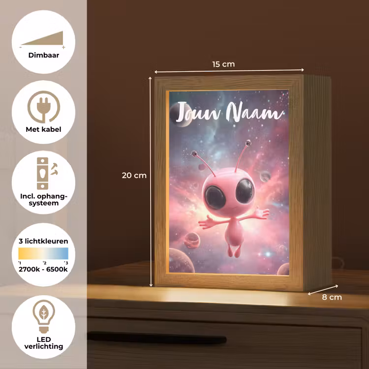 Nachtlampje met naam - Roze - Alien - Planeten - Ruimte — 2