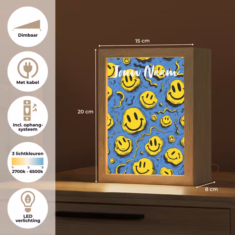 Nachtlampje met naam - Smileys - Geel - Blauw — 2