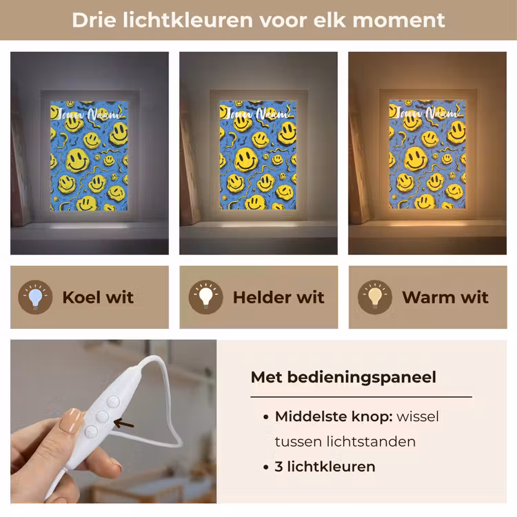 Nachtlampje met naam - Smileys - Geel - Blauw — 5