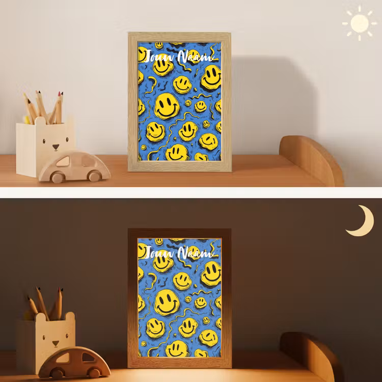 Nachtlampje met naam - Smileys - Geel - Blauw — 7