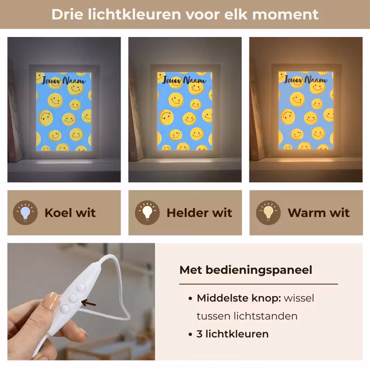 Nachtlampje met naam - Smileys - Geel - Blauw — 5