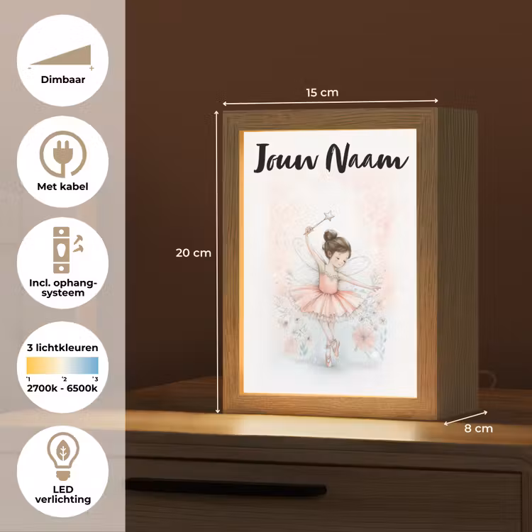 Nachtlampje met naam - Ballerina - Fee - Roze — 2