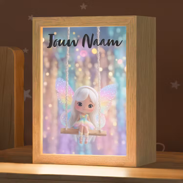 Nachtlampje met naam - Fee - Schommel - Paars - Glinsters — 1