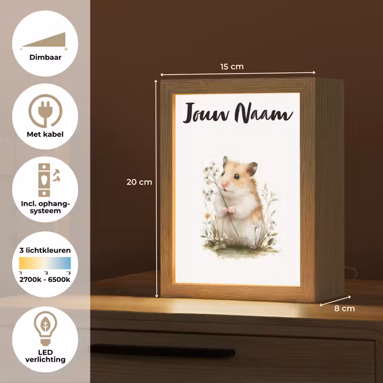 Nachtlampje met naam - Hamster - Bloemen — 2