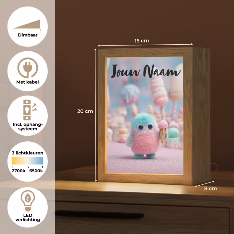 Nachtlampje met naam - Monster - Pastel - Roze - Snoep — 2